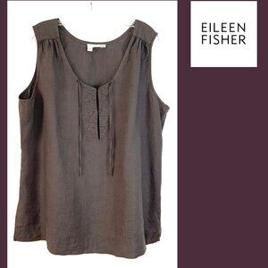 EILEEN FISHER Irish Linen Tunic Beaded Sleeveless Blouse Top Purple-Brown Sz 1X